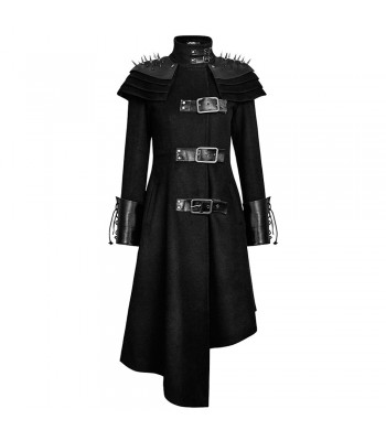 Women Gothic Long Coat Killers Rivets Shoulder Stand Up Collar Asymmetrical Military Coat for Sale
